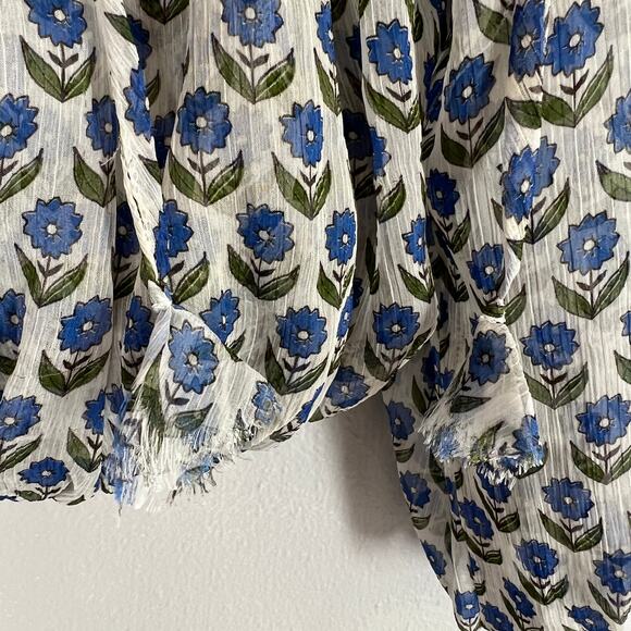 Misa Los Angeles Top Size M Blue White Blouse Ruffle Sleeves On/Off-the-Shoulder - Picture 8 of 11